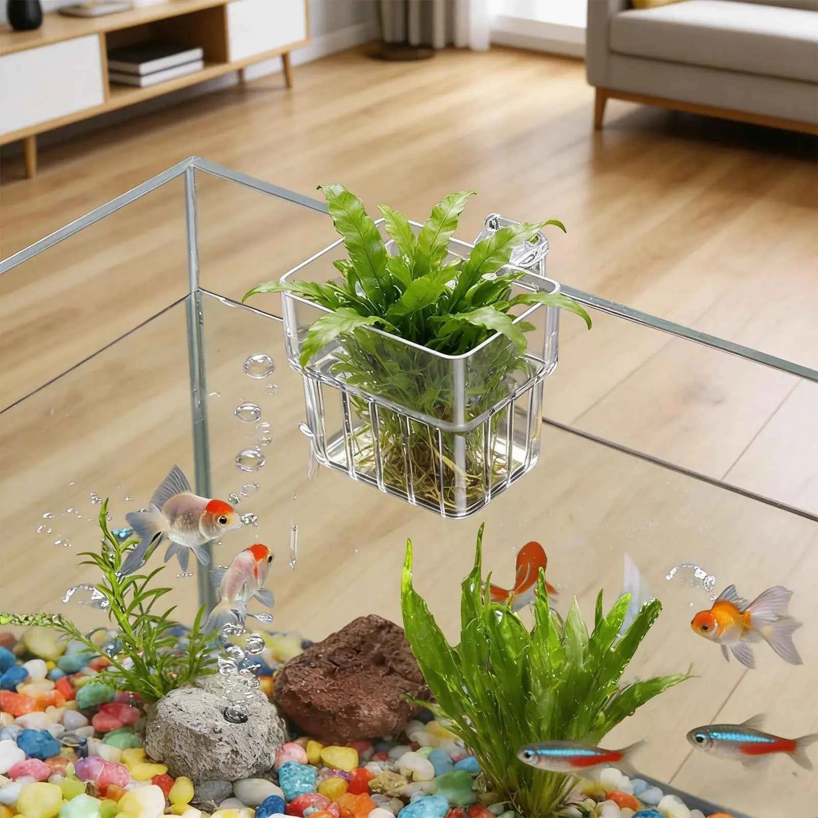 Transparent Hangable Aquarium Plant Holder Pot for Fish Tank Hydroponic System Indoor Workplace Decor Cultivation Decorations
