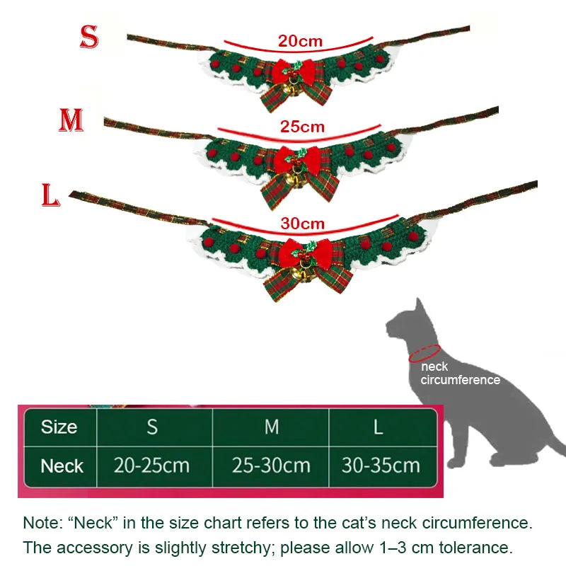 Cute Cat Bow Collar Wool Crocheted Christmas Cats Bowtie Collar Bow Tie Pet Bib for Indoor Cats Kitten and Small Dogs Puppies