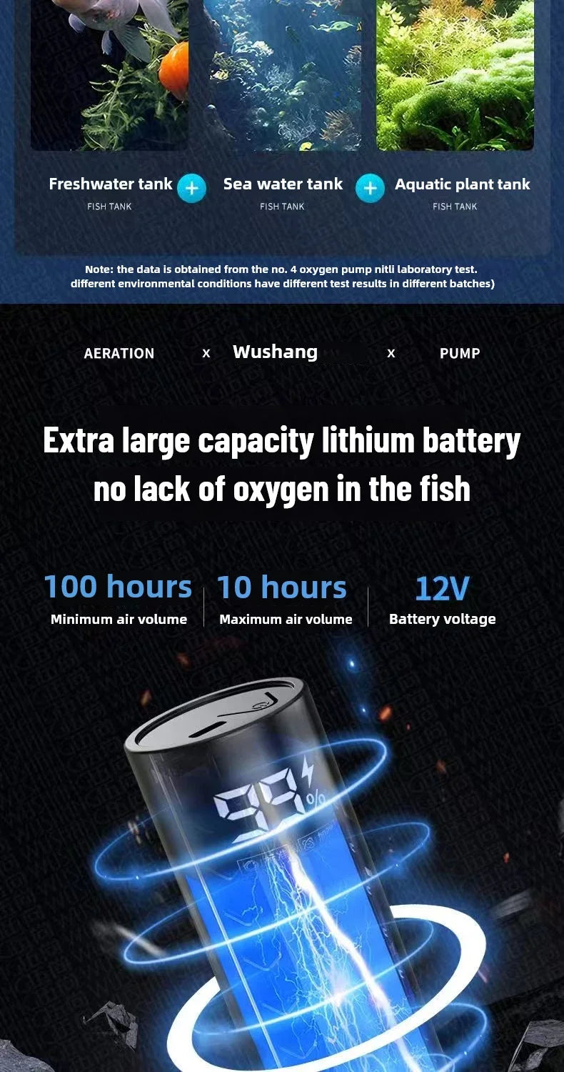 5W USB Rechargeable Oxygen Pump for Outdoor Fishing/Aquarium, Portable Aerator with 48H Runtime for Night Fishing