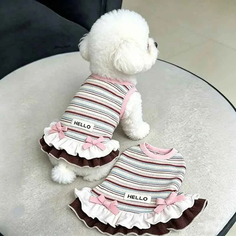 Comfortable Striped Pet Dress Anti Shedding All Season Apparel Stylish Outfit for Kitten Puppy Teddy Bichon Yorkie