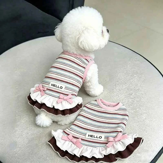 Comfortable Striped Pet Dress Anti Shedding All Season Apparel Stylish Outfit for Kitten Puppy Teddy Bichon Yorkie