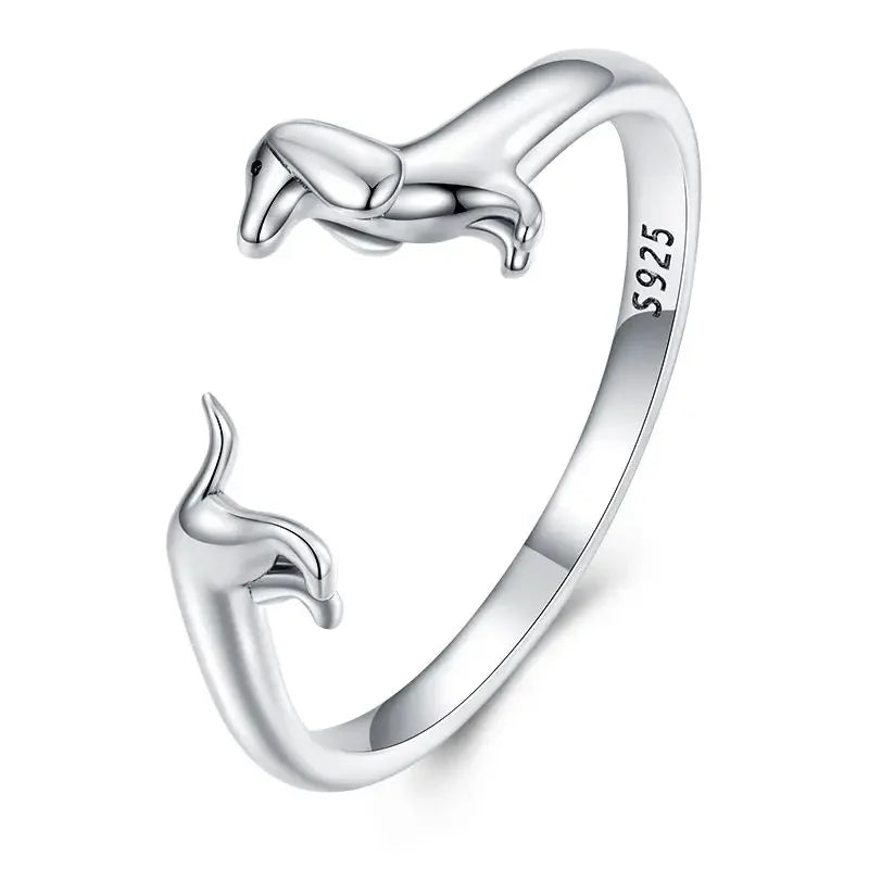 WOSTU 925 Sterling Silver Cat Pet Adjustable Rings For Women Animal Dog Open Ring Family Daughter Birthday Jewelry Girl Gift