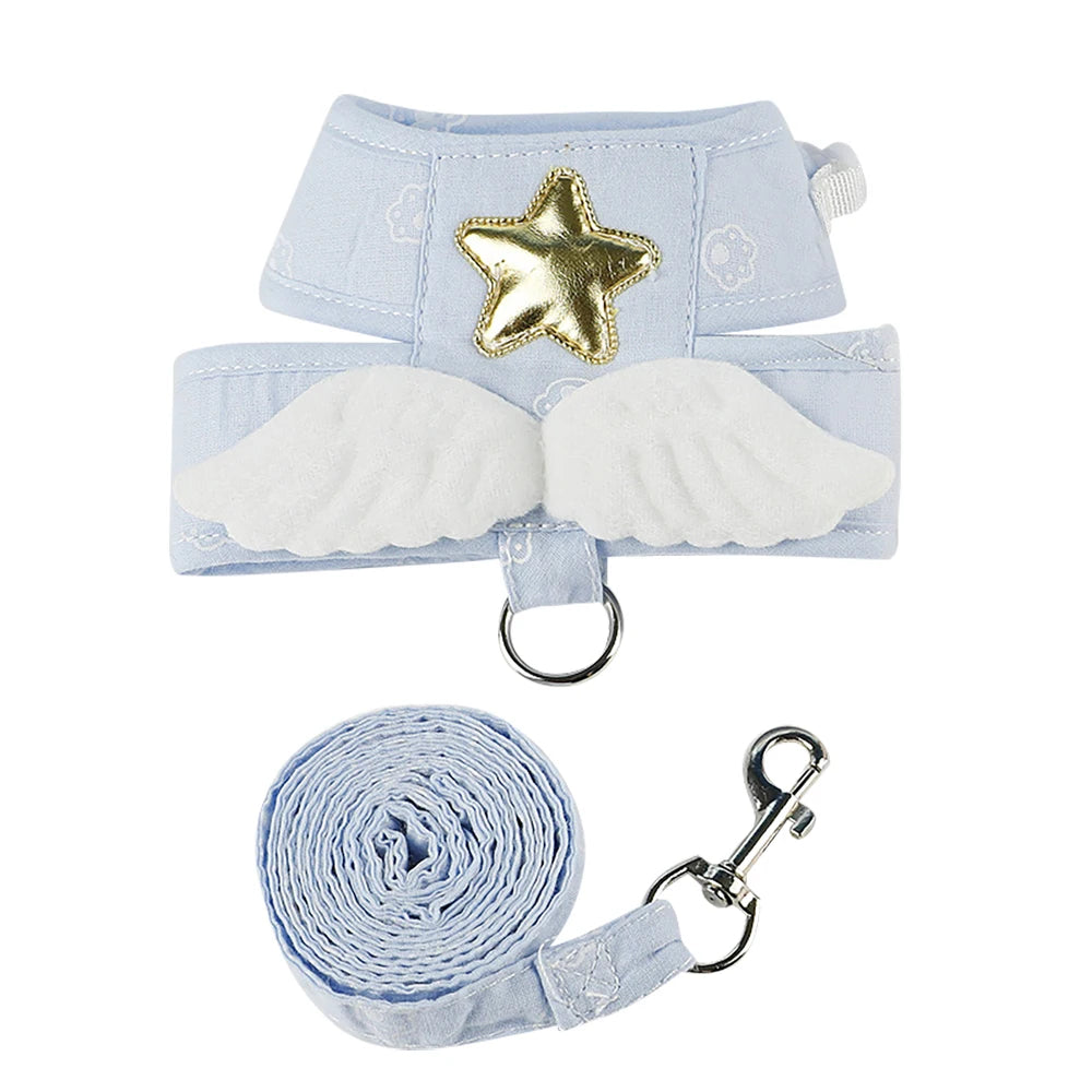 Angel Wing Cat Harness and Leash Set, Adjustable Kitten Vest Harness for Walking, Escape-Proof Soft Mesh Breathable also Puppy