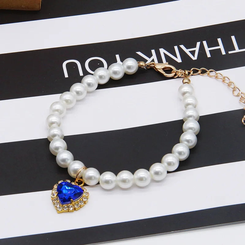 Adjustable Bling Neck Ornament Pearl Necklace Fashion Princess Accessory For Cat Kitten Small Dog Chihuahua Pet Supplies
