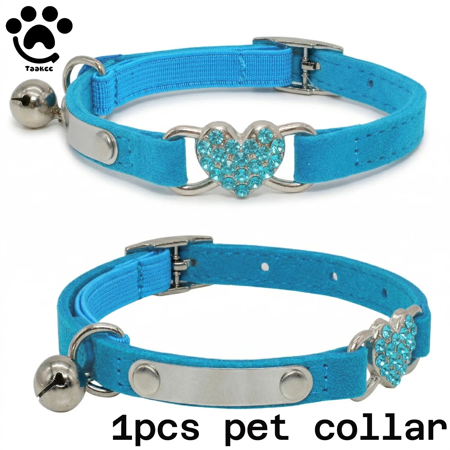 Personalized Heart Shaped Cat Collar With Bell Safety Elastic Adjustable Collar Soft Velvet Cat Crystal Collar for Kitten Puppy