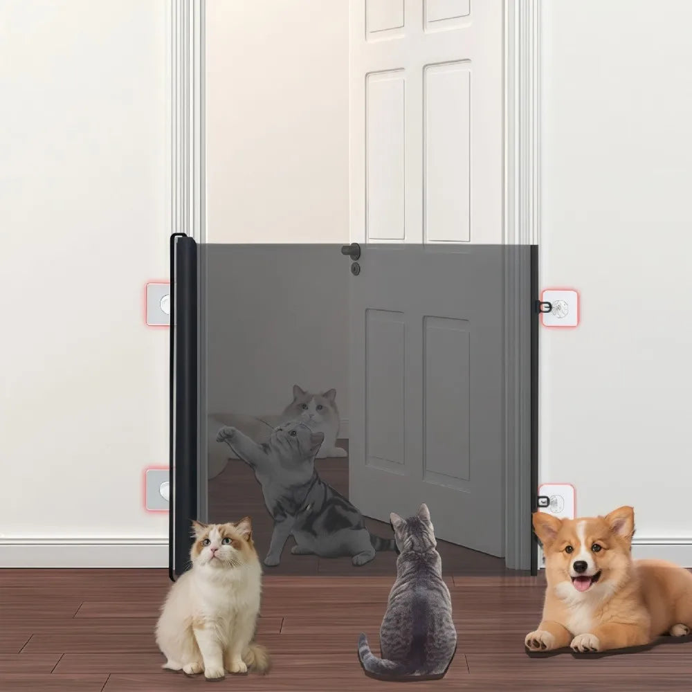 Automatic Retractable Pet Fence Door Isolated Cat Safety Door No-drill Mesh for Cats Sturdy and Durable Cat Accessories