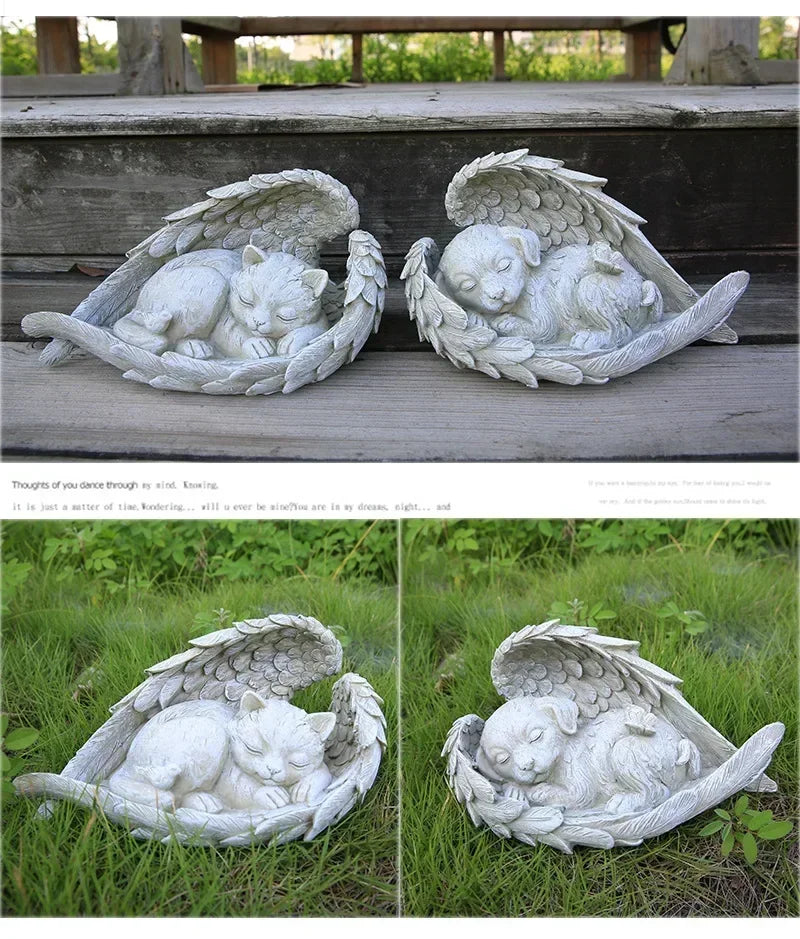 Pet Tombstone Dog Cat Tombstone Memorial Stone Personalized Memorial Stone Resin Statue Creative Angel Dog Cat Ornament