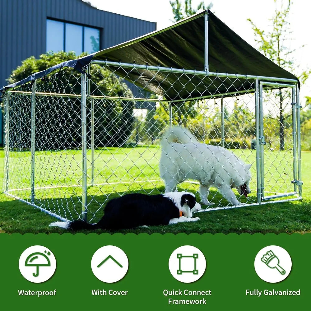 Outdoor Dog Fence, Heavy Duty Dog kennel, Pet Cage, Mesh Dog Cage Steel Fence with Safety Lock