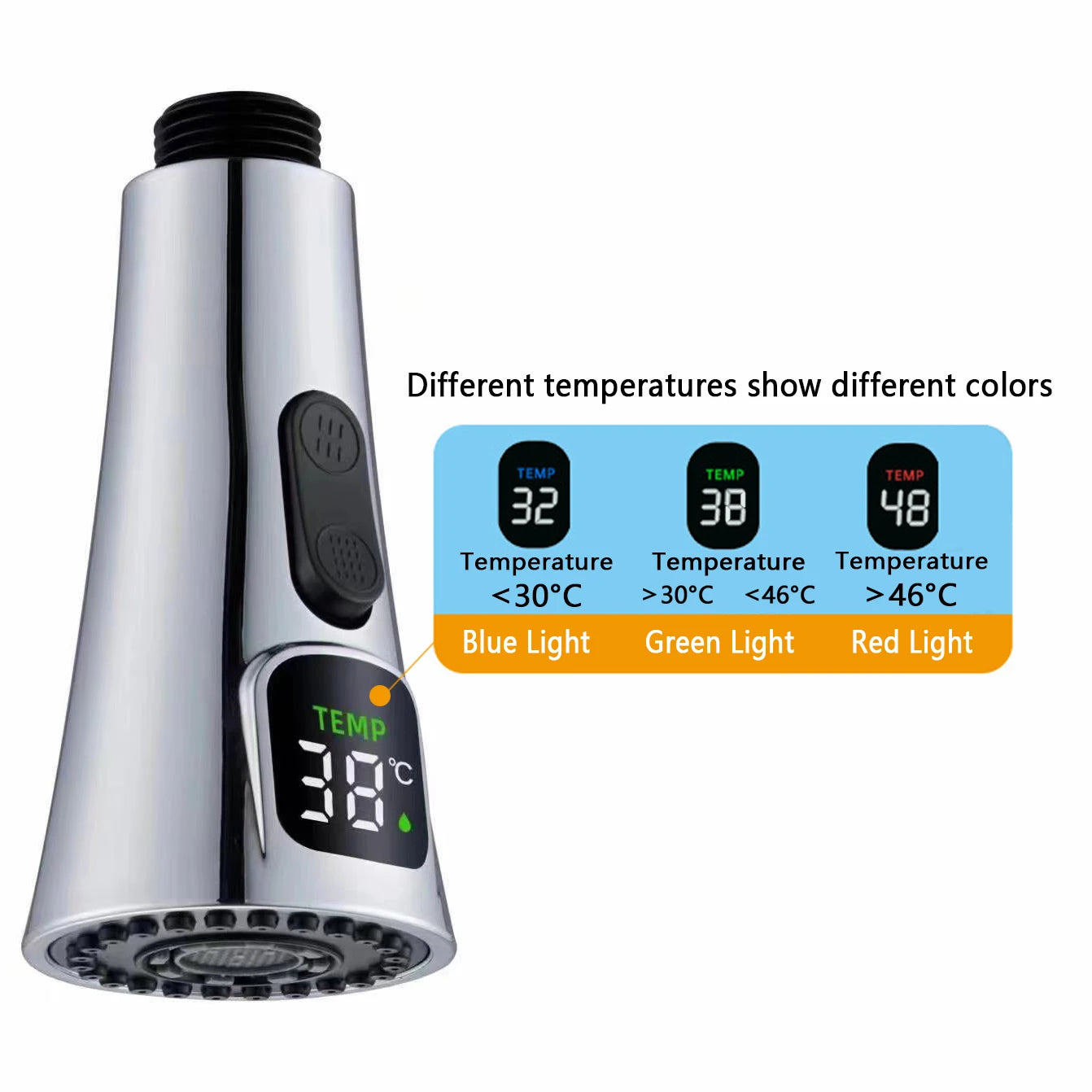 Kitchen Faucet Nozzle Pull Out Sink Water Tap Nozzle 2 Modes Universal LED Digital Display Faucet Adapter Taps Bubbler Connector