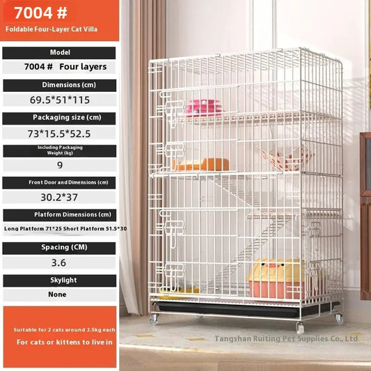 Indoor Cat Villa Cage with Foldable Design Large Multi-Story Cat House Encrypted Pet Cage Furniture for Home - Play Paws Toys