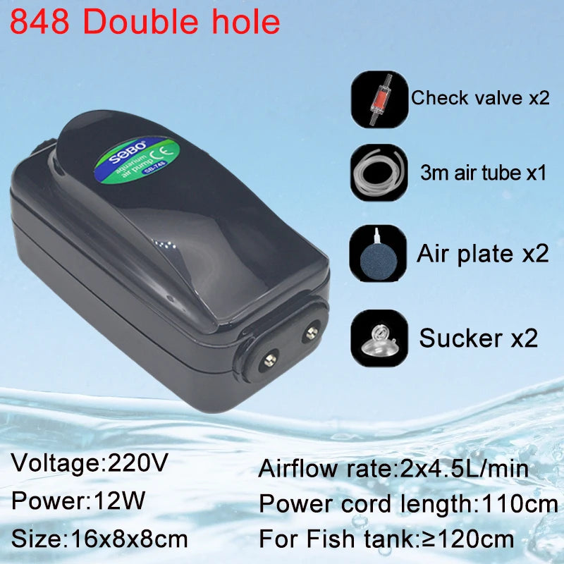 SOBO Silent Aquarium Oxygen Air Pump Fish Tank Adjustable Air Volume High Power Oxygenator Air Compressor Aerator 220v