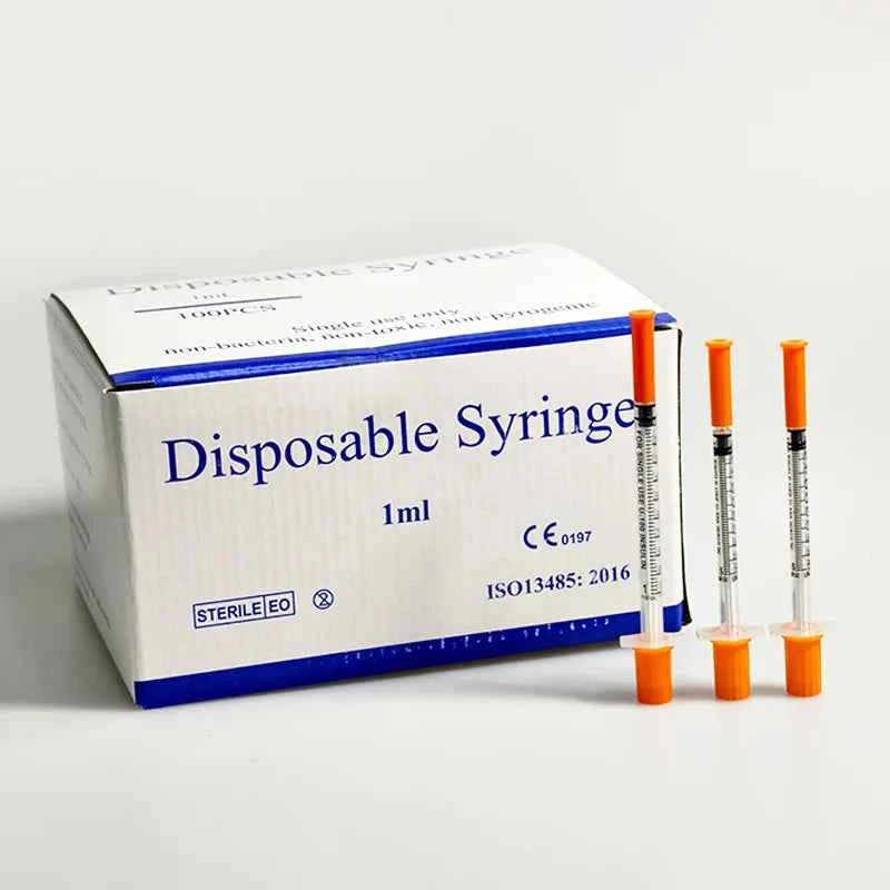 40/80PCS 0.3-1ML Disposable Plastic Veterinary Syringe Sterile Insulin Syringe with Orange Cap Needles for Pet Farm Animal Use