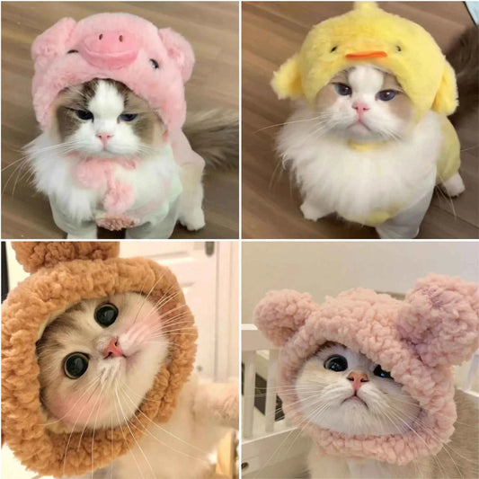 Funny Pet Headband Plush Yarn Panda Pig Chick Cat Dog Warm Cosplay Costume Headdress for Cats Dogs Pets Supplies Accessories