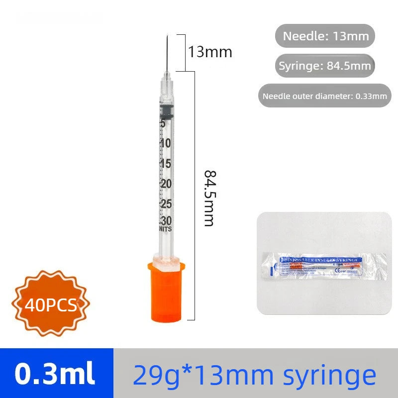 40/80PCS 0.3-1ML Disposable Plastic Veterinary Syringe Sterile Insulin Syringe with Orange Cap Needles for Pet Farm Animal Use