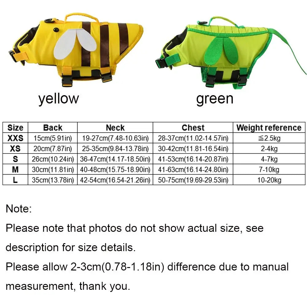 Cat Life Vest Little Bee Pet Dog Life Jacket Soft Adjustable Dog Swimming Clothes Breathable Summer Swimwear Clothes Outdoor