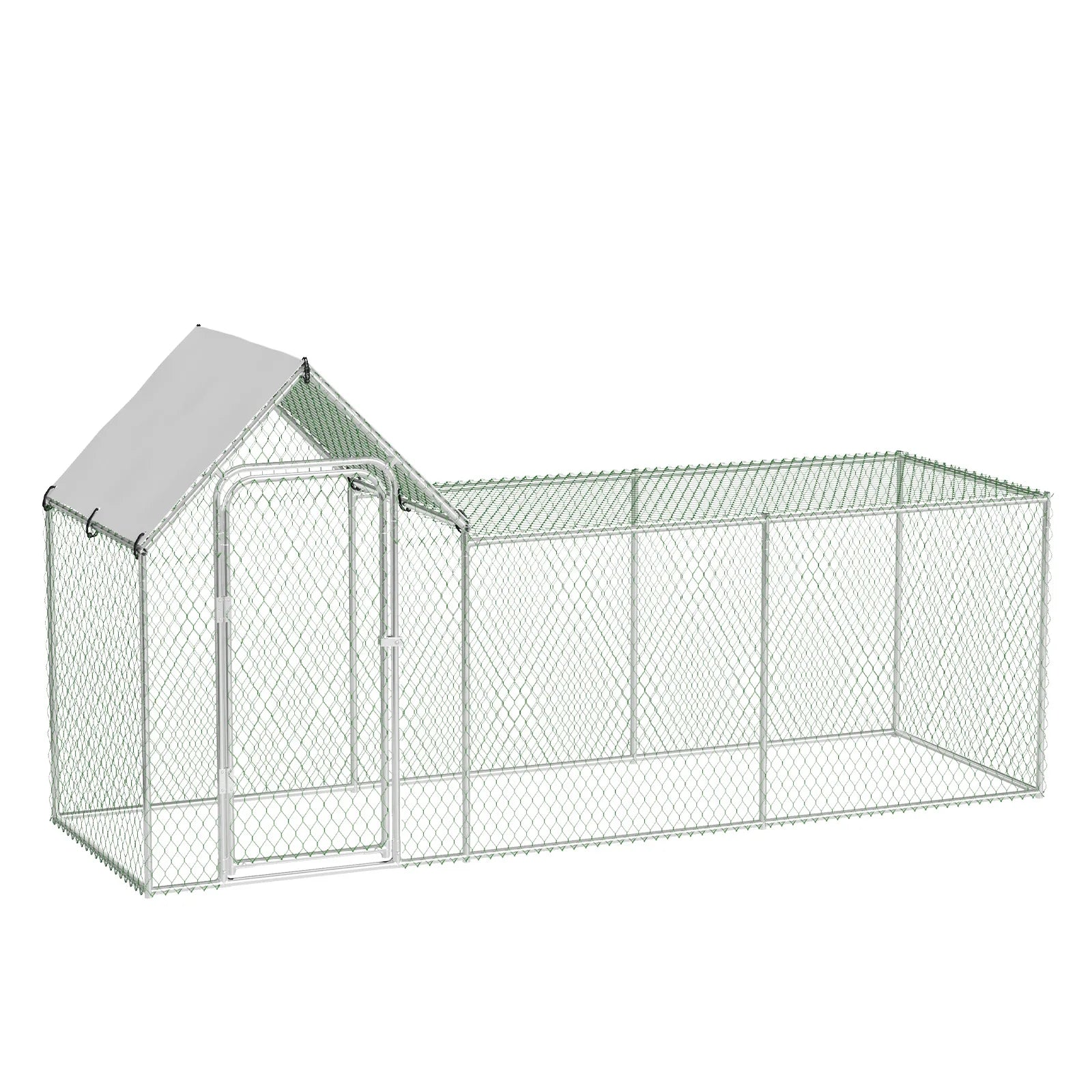 Flat Style Poultry Cage, Poultry Cage with Waterproof Cover, Walk-in Metal Poultry Cage for Outdoor Backyard Farm, Chicken Coop