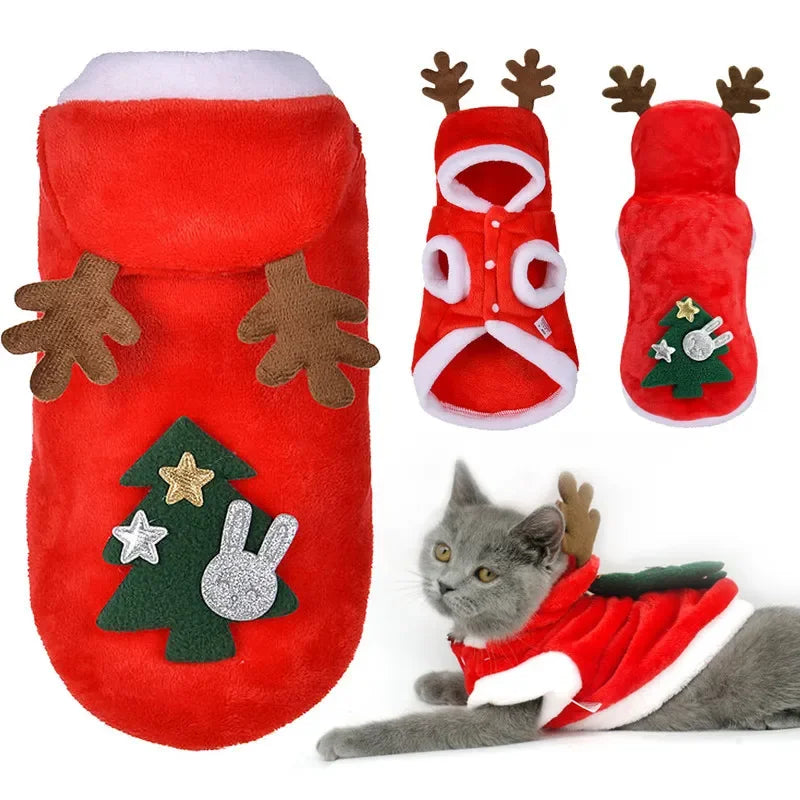 1pc Cat Christmas Clothes Winter Warm Pet Clothes for Small Medium Dogs Elk Santa Claus Dog Cats Coat Christmas Dogs Costume - Play Paws Toys