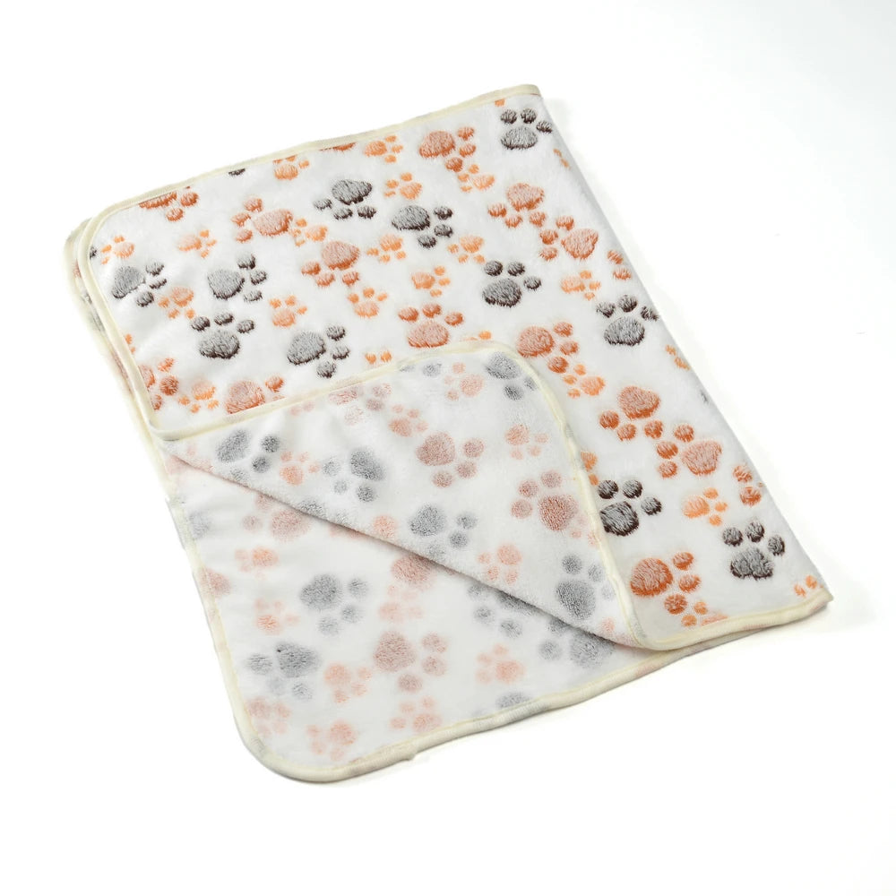 Warm Pet Cat Blanket Autumn Winter Cozy Thicken Fleece Kitten Footprint Bed Mat for Small Medium Big Cats Dog Chihuahua Supplies - Play Paws Toys