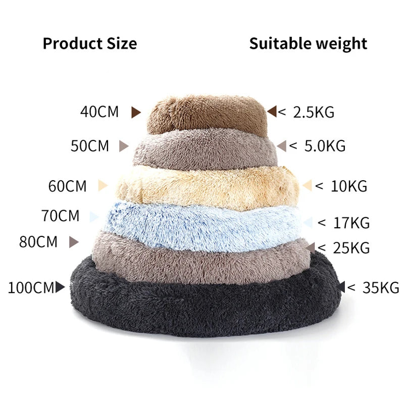 40-100cm Home Round Pet Bed for Large Dog Bed Super Soft Cat Bed Long Plush Dog House for Medium Dog House Winter Warm Sleeping