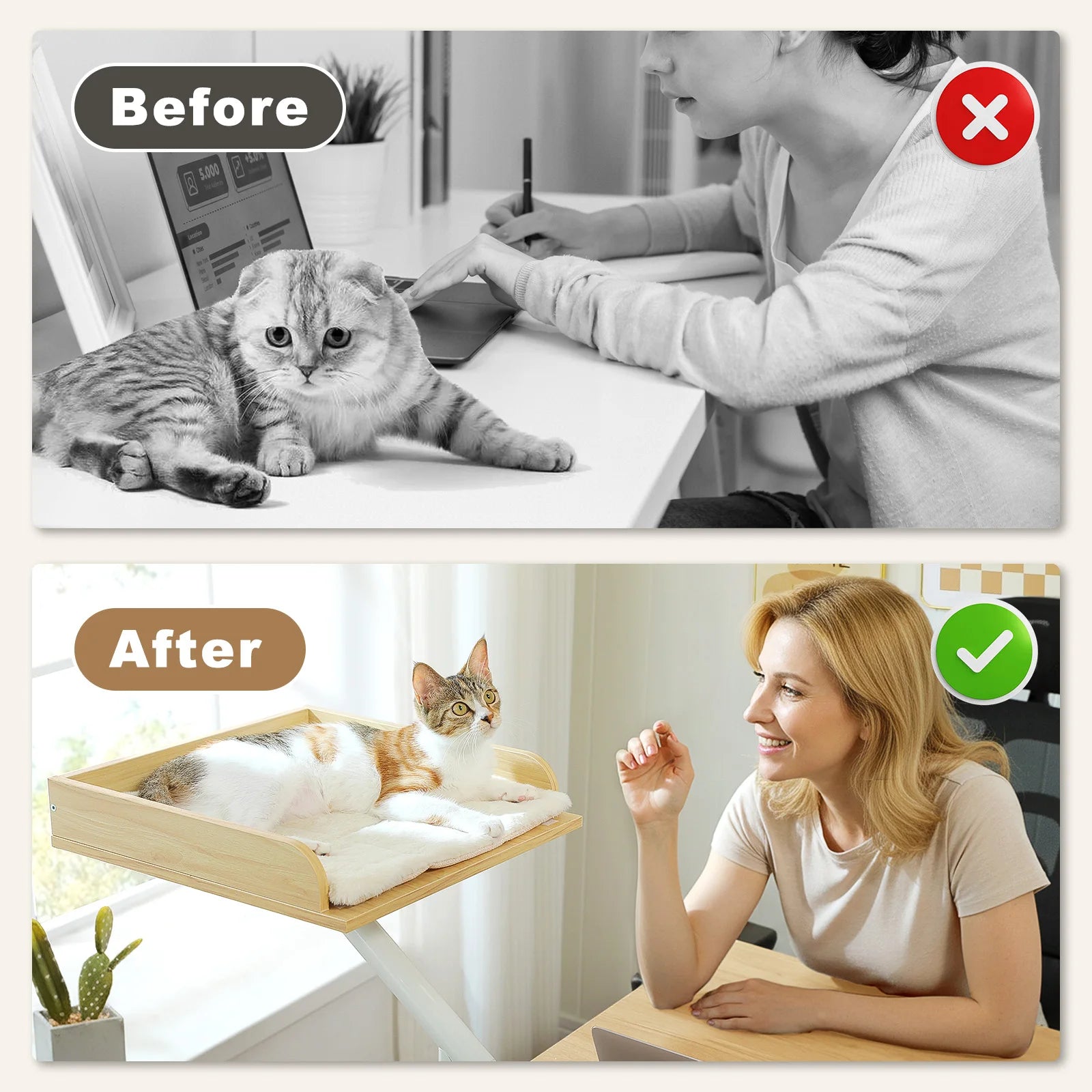 Cat Desk Bed, 360° Rotatable Cat Bed Stand for Indoor Cats, Adjustable Cat Basket, Cats Hammock for Table, Soft Cat Bed for Desk - Play Paws Toys