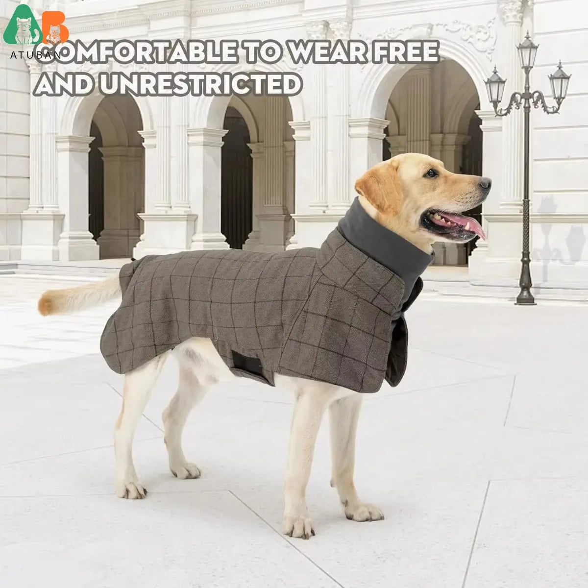 ATUBAN Warm Dog Coat English Plaid Dog Fleece Vest Windbreaker Jacket Winter Clothing Traction Eyelets Suitable for All Dog Type