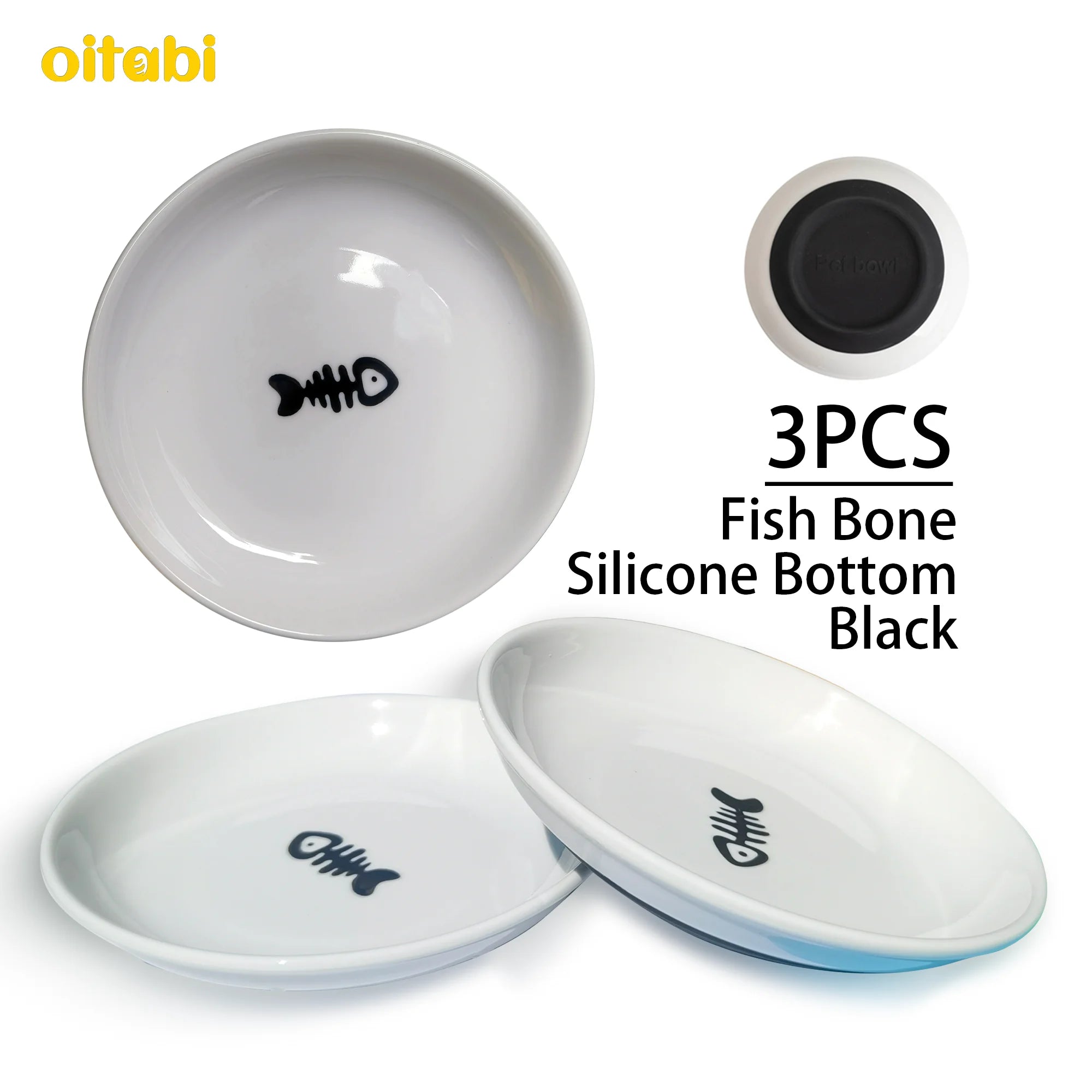 Oitabi 3PCS No Spill Cat Bowls Sets, Cat Food Bowl, Anti Whisker Fatigue Ceramic Cat Dishes Set, Shallow Wide Kitten Plates - Play Paws Toys