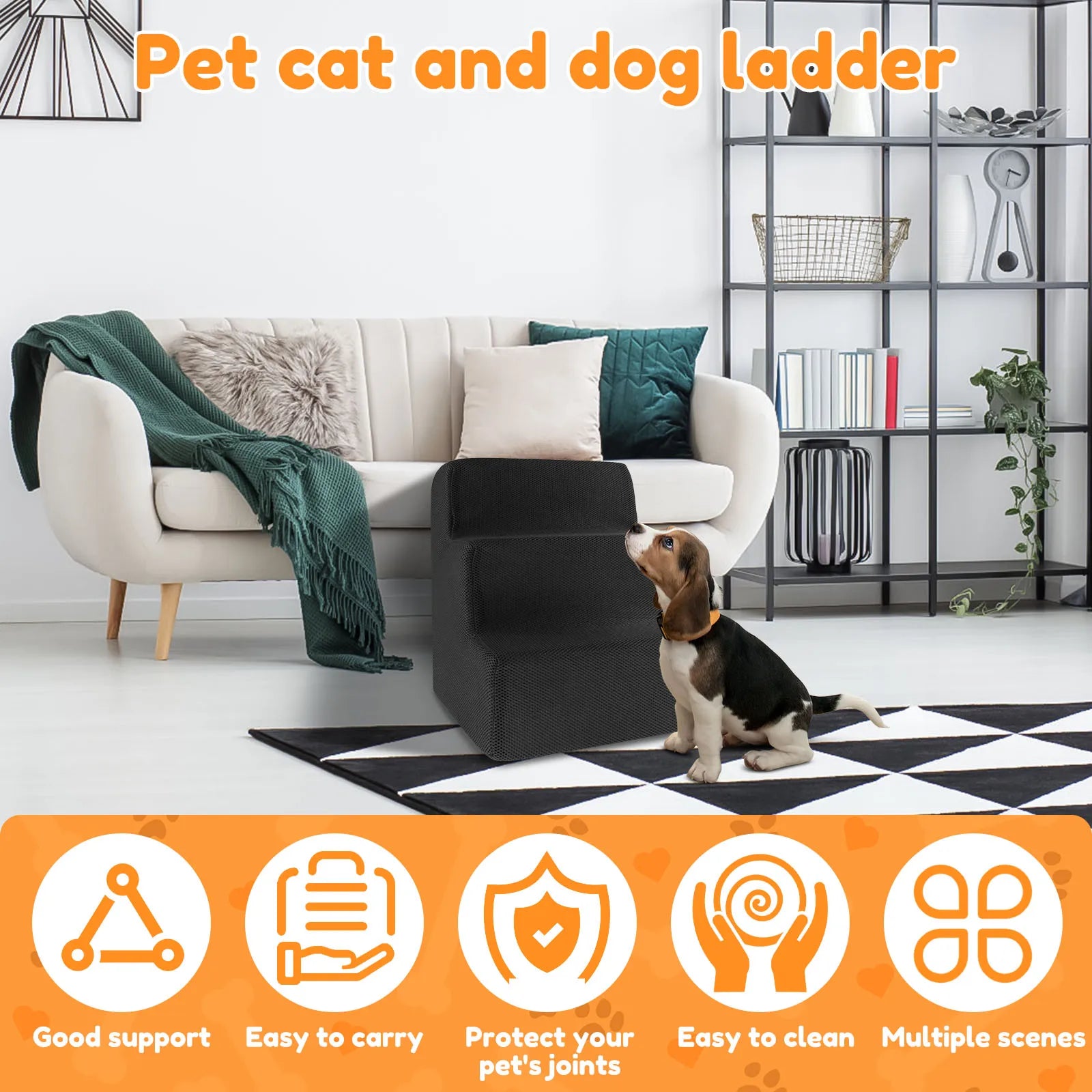 3 Step Dog Pet Stairs Ramp Ladder Training Non-Slip High Density Soft Foam Removable for High Bed or Couch Pet Supplies