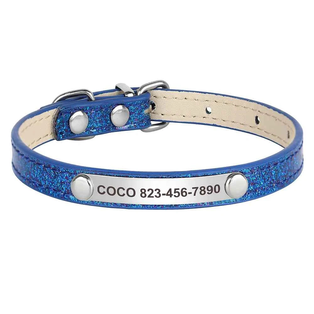 Personalized Cat Collar Bling PU Leather Cat Collars Free Custom Pet Puppy Kitten ID Necklace Adjustable for Cats Small Dogs