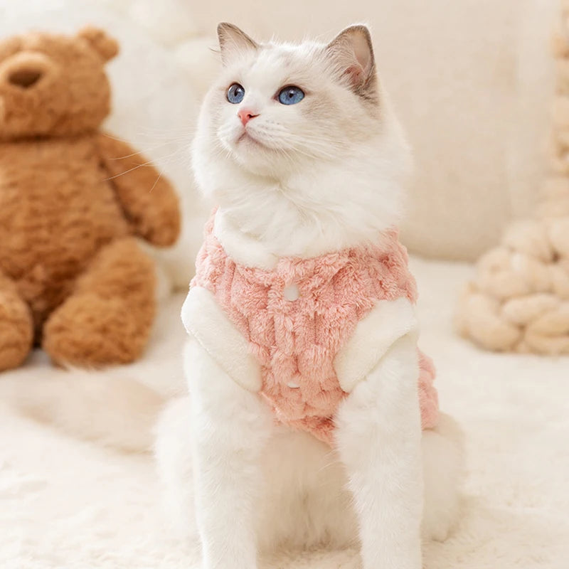 Plush Cat Puppy Button Jacket with Buckle Warm Winter Pet Clothes Cartoon Bear Print Kitten Coat Sphynx Clothing ropa para gato - Play Paws Toys