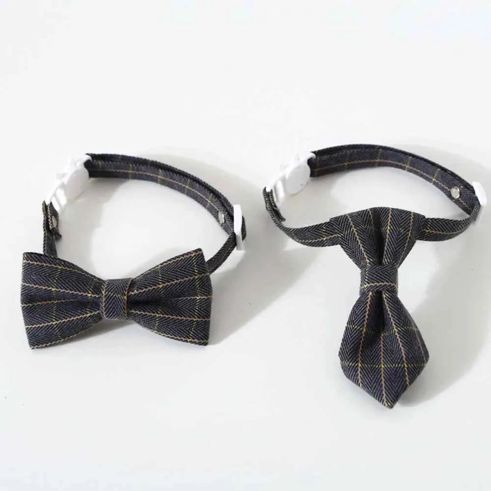 Pet Accessories for Dogs Cats Bowtie British Style Puppy Plaid Tie Breakaway Bowknot Collar for Small Dog Cat Gentleman Costume