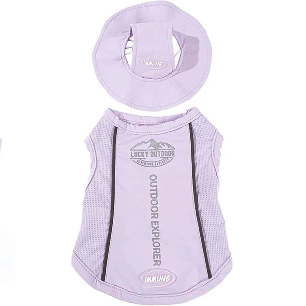 Pet Dog Summer Cooling Vest with Cap Breathable Mesh Sun Protective Shirt for Dogs&Cats Lightweight Outdoor Pet Clothes Set