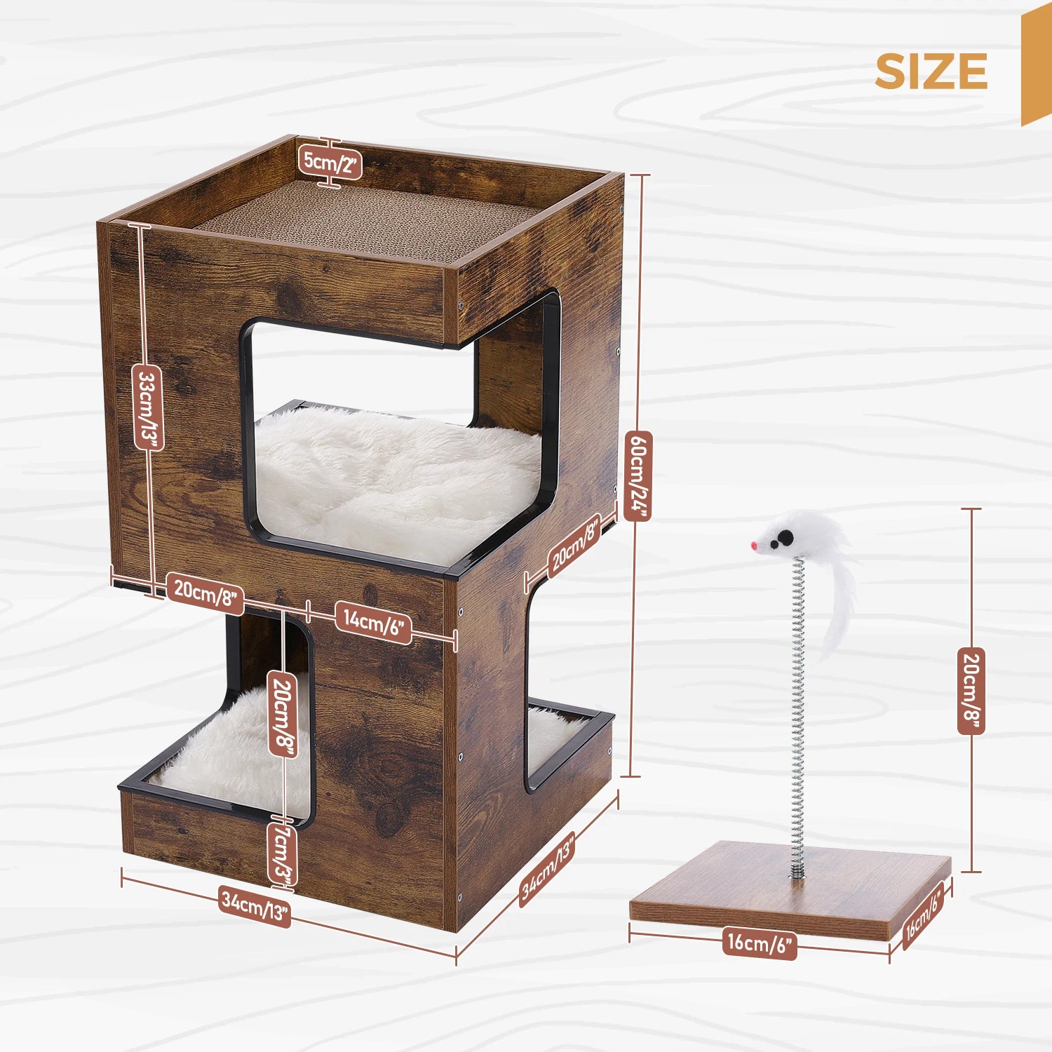 Wood Cat Condo House Bed with Removable Soft Mats Modern Cat Tree Tower with Scratching Pad Cat Scratcher Furniture Kitten Toys - Play Paws Toys