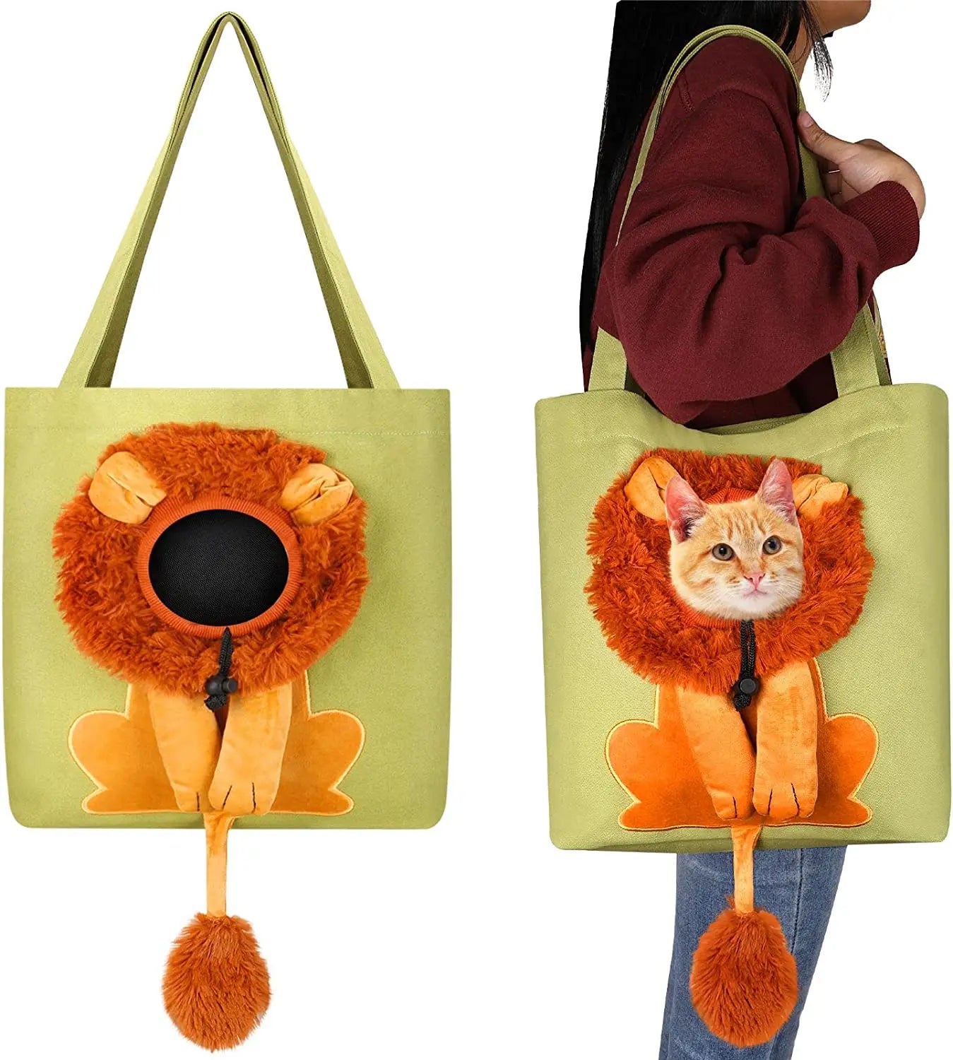 Pet Canvas Shoulder Bag Lion Shaped Carrier For Cat Comfortable Cats Carrying Pouch Handbag Puppy Messenger Bag For Out Travel - Play Paws Toys