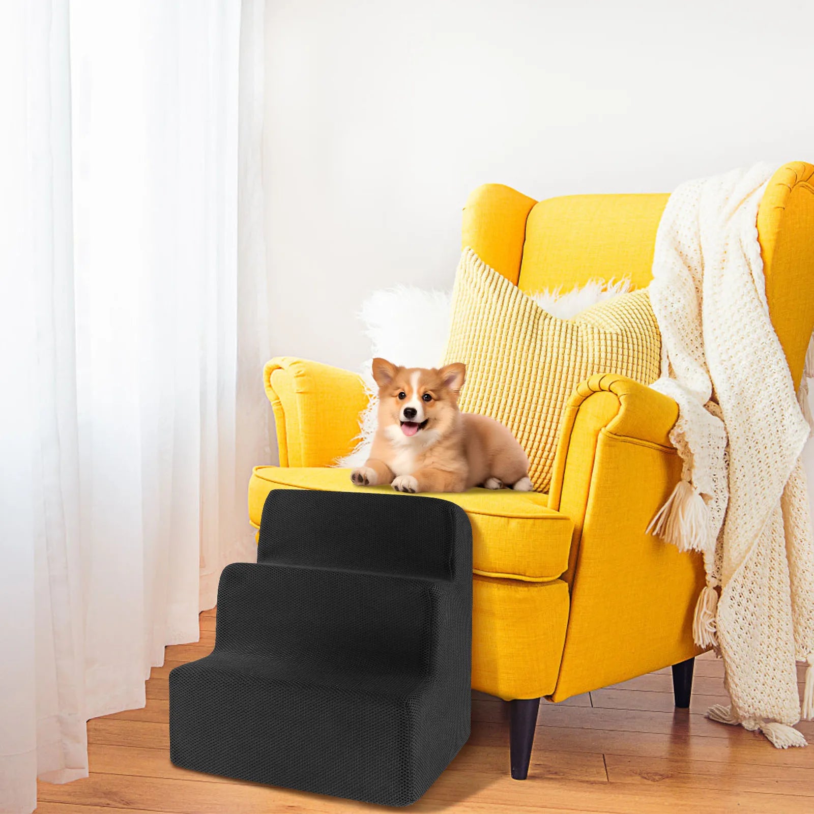 3 Step Dog Pet Stairs Ramp Ladder Training Non-Slip High Density Soft Foam Removable for High Bed or Couch Pet Supplies