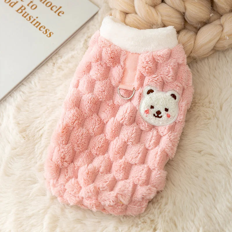 Plush Cat Puppy Button Jacket with Buckle Warm Winter Pet Clothes Cartoon Bear Print Kitten Coat Sphynx Clothing ropa para gato - Play Paws Toys