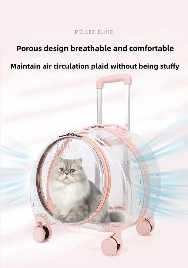 Transparent Pet Travel Carrier Portable Trolley Suitcase for Cats & Small Dogs Durable Pet Transport Case Professional Pet Cart - Play Paws Toys
