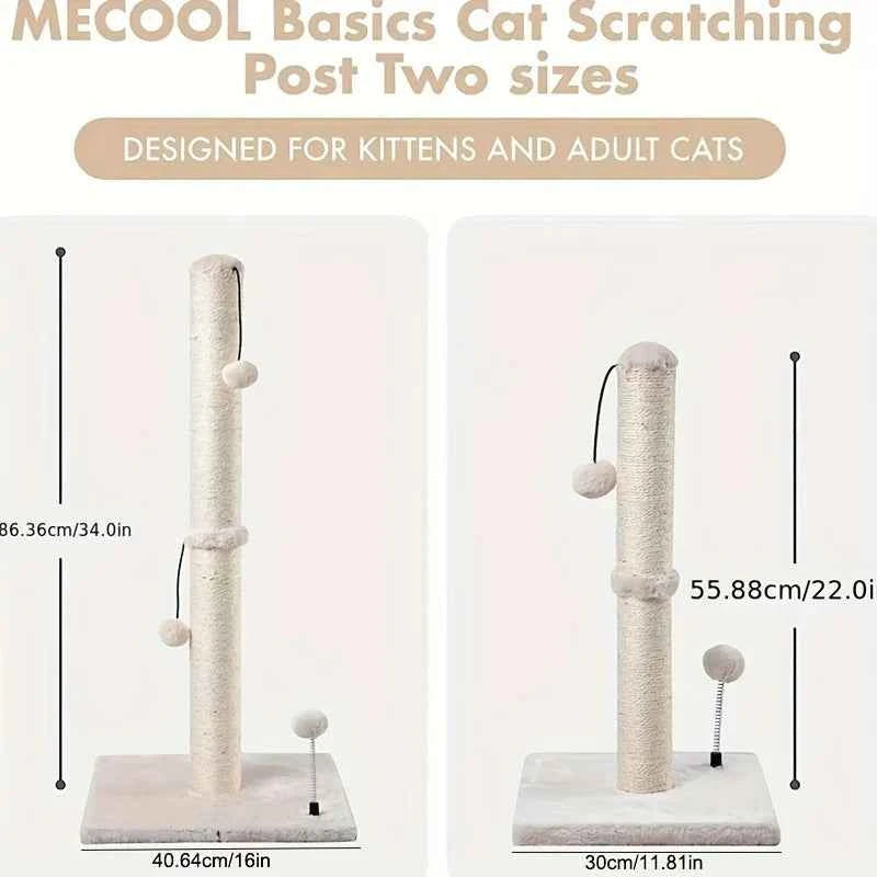 34-inch High Cat Scratching post Premium Basic Cat Scratching Indoor Sisal Scratching Post Tree Strap Hanging Ball for Adult Cat