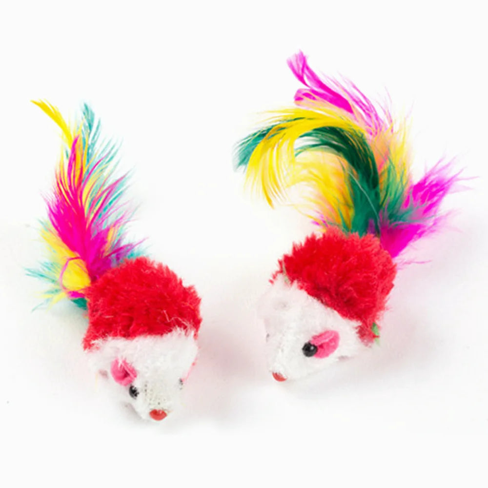 1PC Cat Interactive Cute Soft Wool Fake Mouse Colorful Feathers Fun Play Training Cat Kitten Pet Supplies