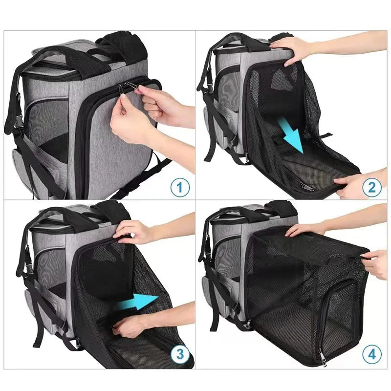 Breathable Pet Cat Carrier Backpack Foldable Pet Carrier Transport Travel Bag Expandable Large Capacity Creative for Cats Dogs - Play Paws Toys