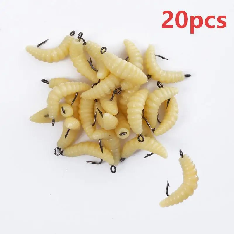 Rubber Maggots Fishing Bait Set with Hooks - Versatile Grub Lures for Bass,Trout,Crappie,Bluegill,Ideal for Freshwater Fishing