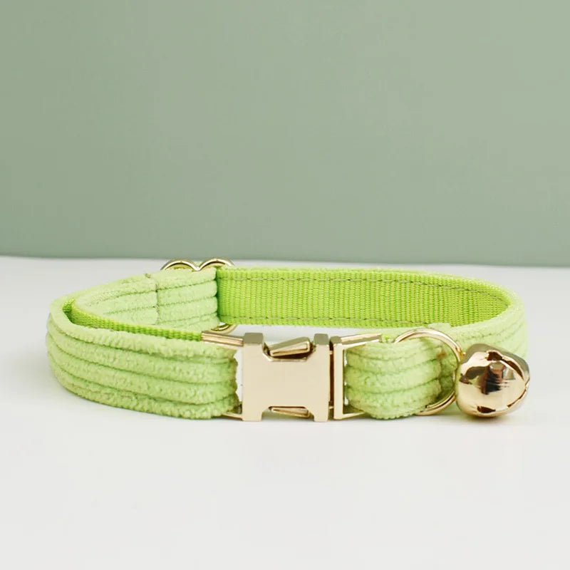 Corduroy Cat Collar with Name Plate Bell Bow Tie Personalized Custom Engraved Cat Collars for Cats