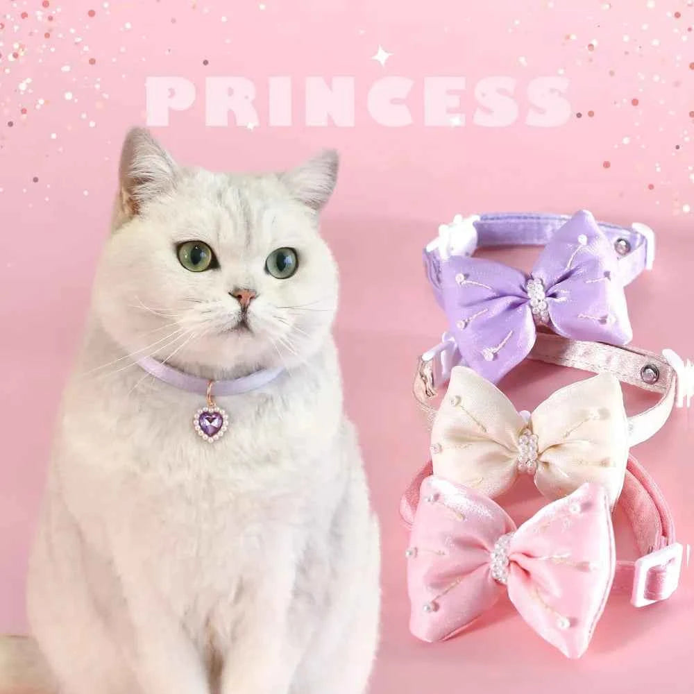 High Quality Heart Pendant Pet Collar Bowknot Durable Pet Supplies Adjustable Solid Color Cats Bow Tie Pets Accessories