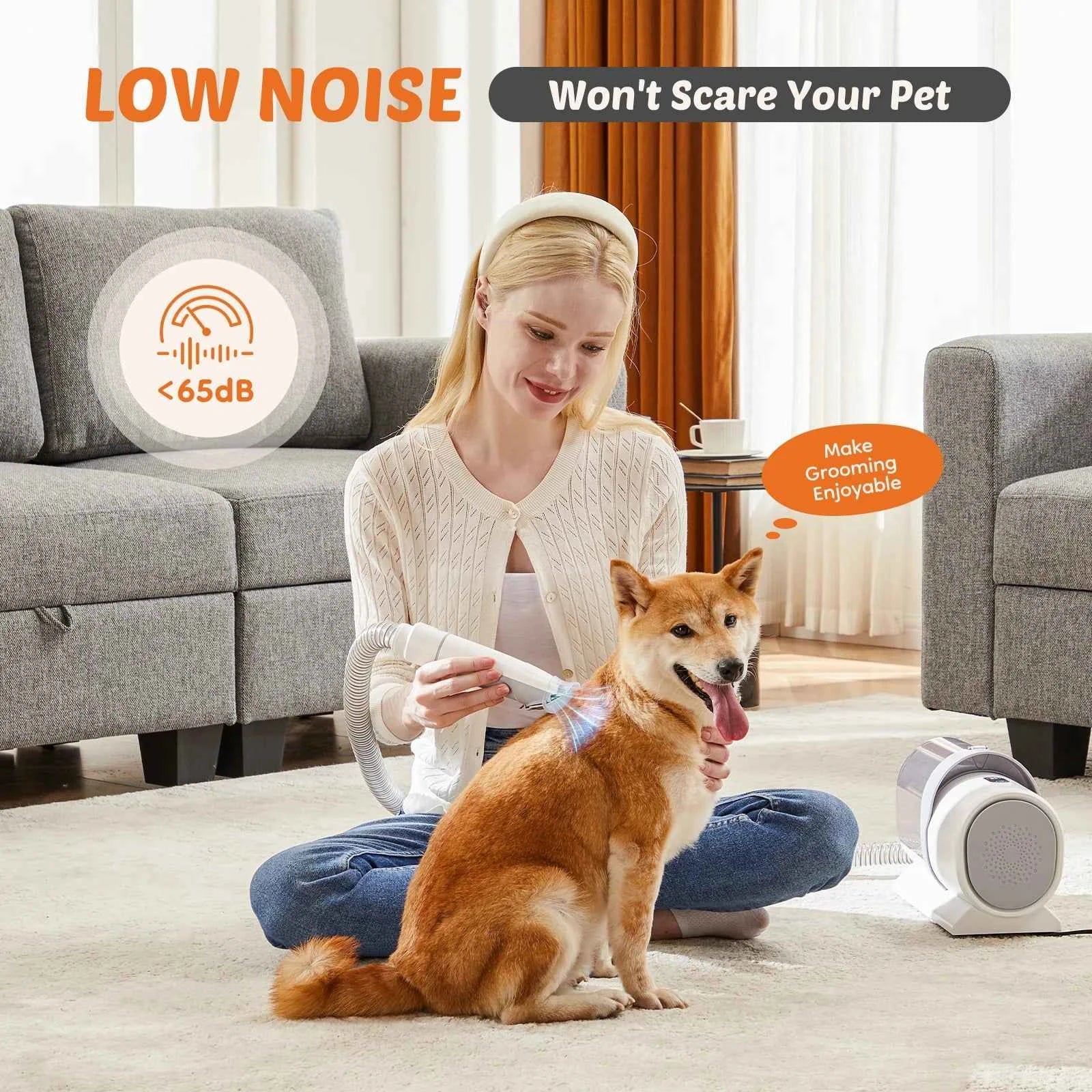 JHK 2.5L Professional Pet Grooming Vacuum Kit 3 Suction Modes and 5 Groomer Tools with Cordless Low Noise Dog Clippers for Cats