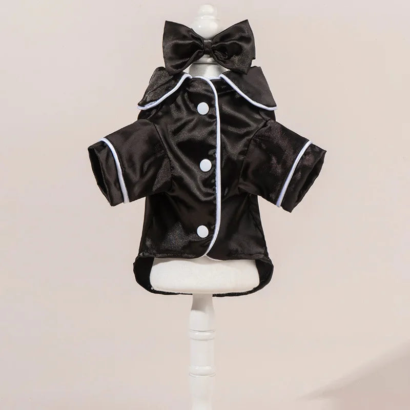 Pet  Pajama Set - Cute Solid Color Cat Dog Pajamas with Flower Headband Accessories, Soft Harness-Free Home Outfit