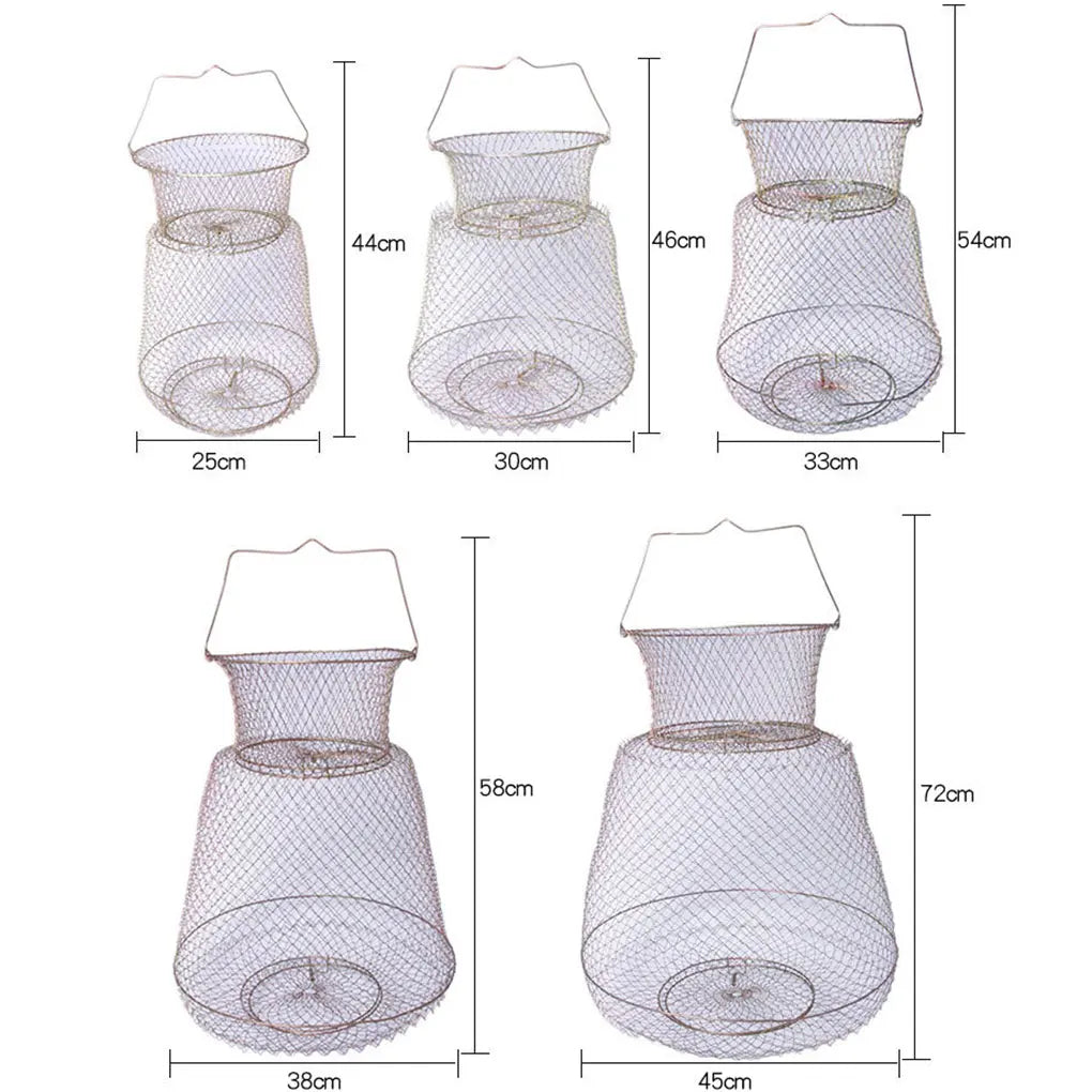 Lobster Mesh Fishing Net Prawn Crab Cage Folding Trap Net Foldable Metal Wire Fish Shrimp Basket