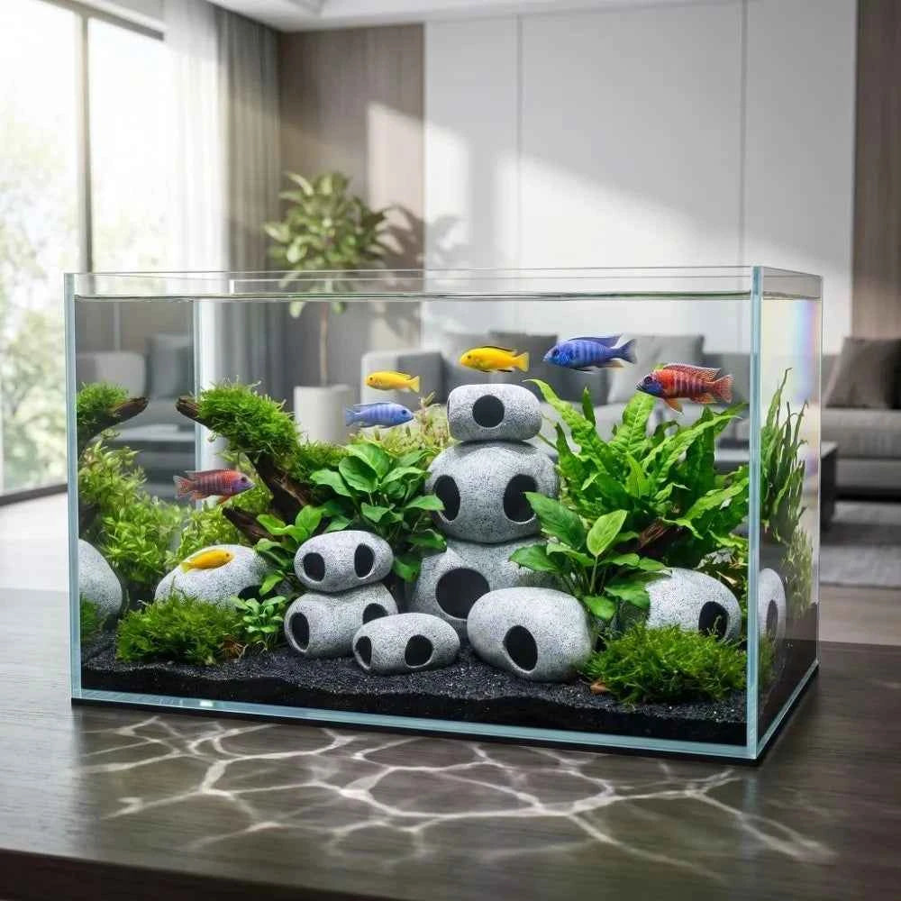 Purple Clay Aquarium Hideaway Rock Simulation Crafts Natural Touch Fish Tank Ornament Landscaping Decoration Aquarium Decoration