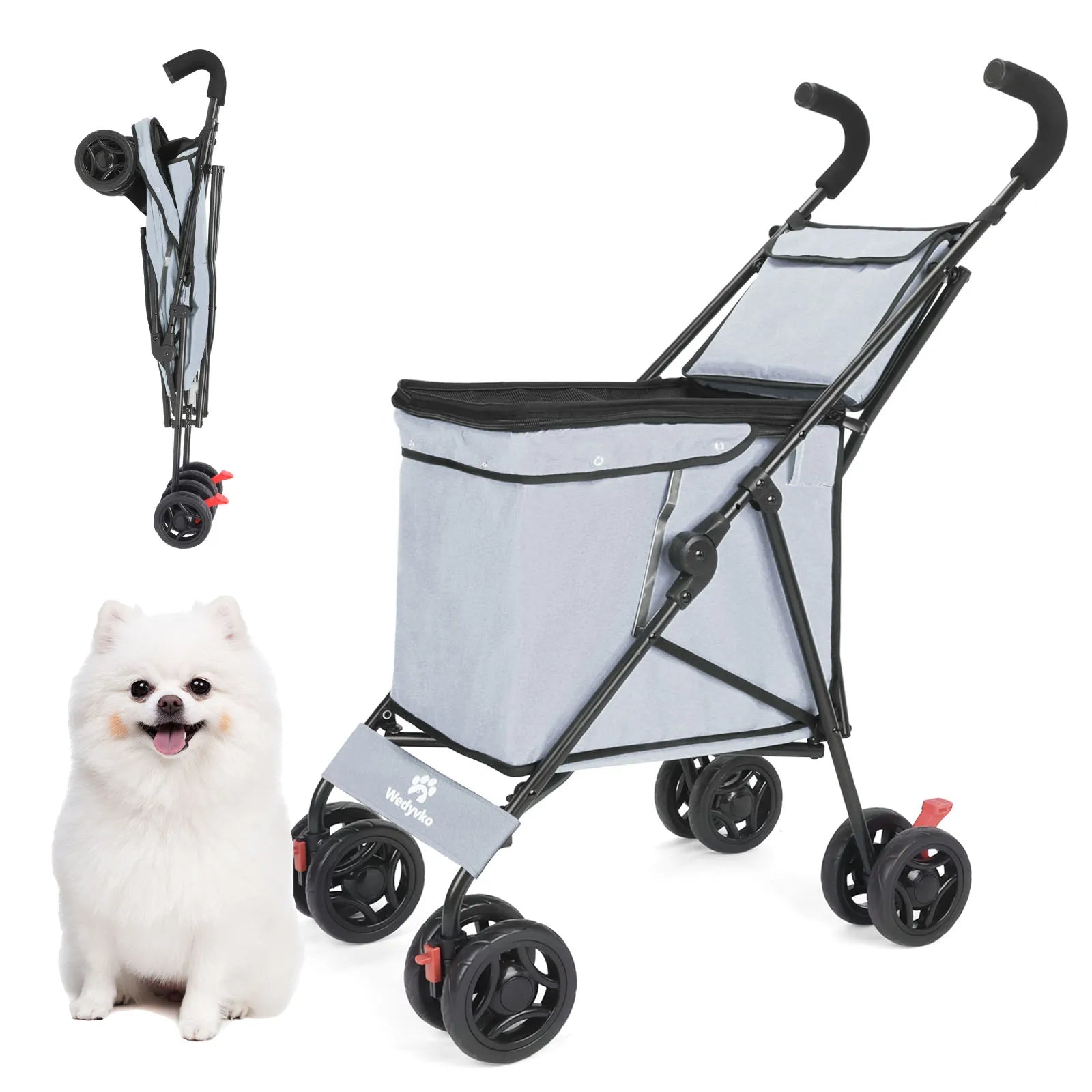 Wedyvko Shopping Trolley 33lbs 4 Wheels Dog Stroller Rotate Pink Pet Puppy StrollerTravel Hand Cart Folding einkaufswagen