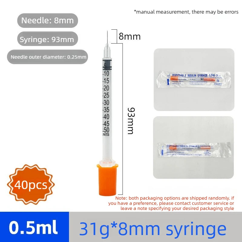 40/80PCS 0.3-1ML Disposable Plastic Veterinary Syringe Sterile Insulin Syringe with Orange Cap Needles for Pet Farm Animal Use