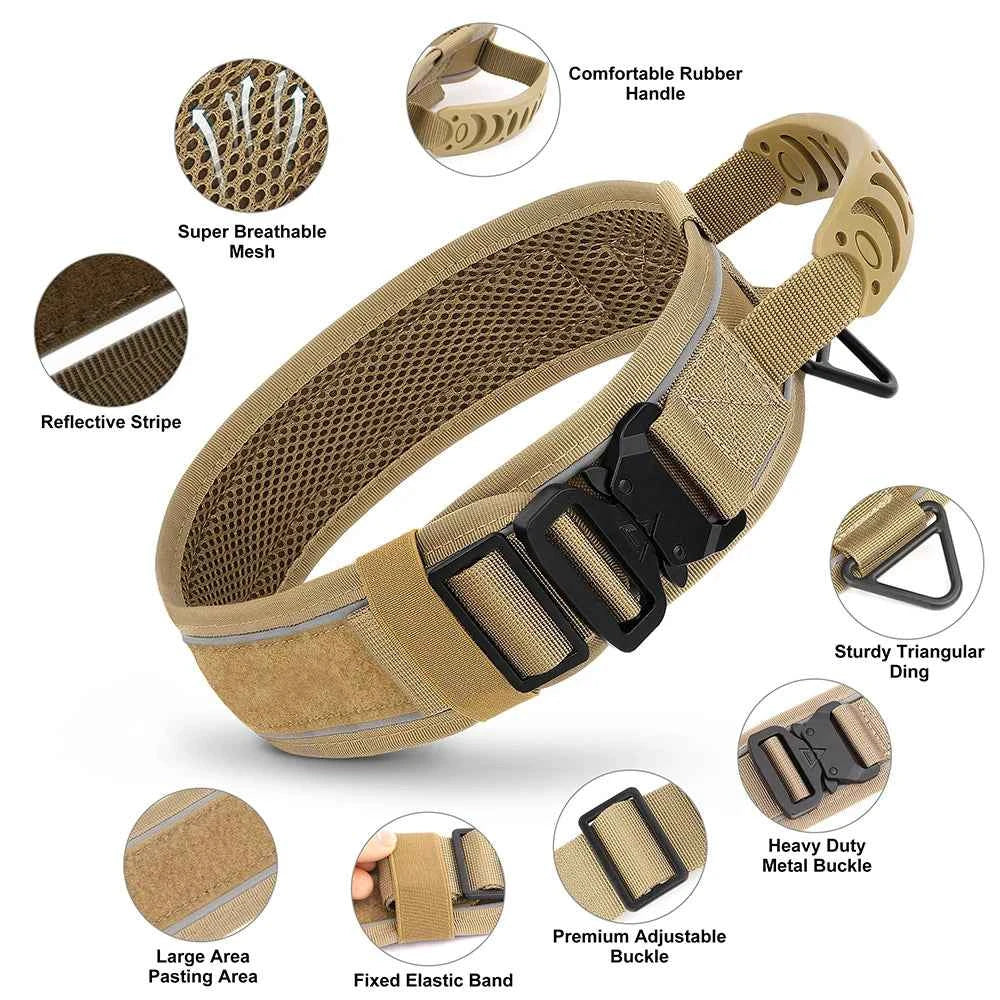 6.5cm Wide Tactical Dog Collar Adjustable, Military Nylon with Control Handle, Heavy Duty Reflective for Large Medium Dogs