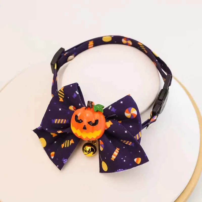 Cat Collar Halloween Bowtie Collar Small Cat Dog Safety Buckle Adjustable Necklace Decoration Style Pumpkin Cartoon Pet Collar
